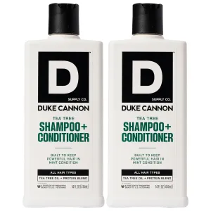 Duke Cannon Supply Co. 2-in-1 Hair Wash - Masculine Scent - Gentle Cleansing Hair Wash For Men - Stimulating Hair Shampoo & Conditioner - Strengthens Hair - Tea Tree - 2 Pack (14 oz)