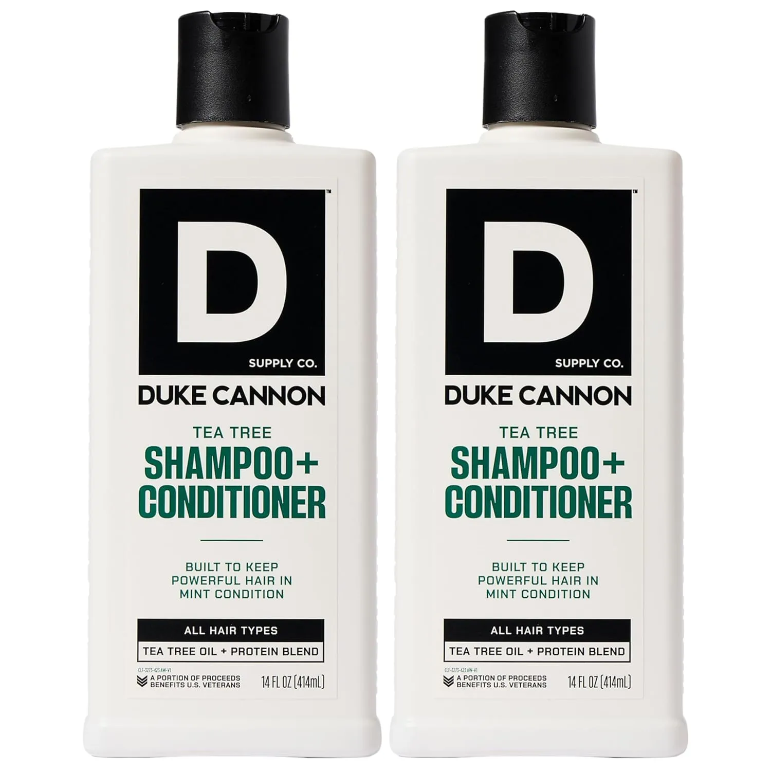 Duke Cannon Supply Co. 2-in-1 Hair Wash - Masculine Scent - Gentle Cleansing Hair Wash For Men - Stimulating Hair Shampoo & Conditioner - Strengthens Hair - Tea Tree - 2 Pack (14 oz)