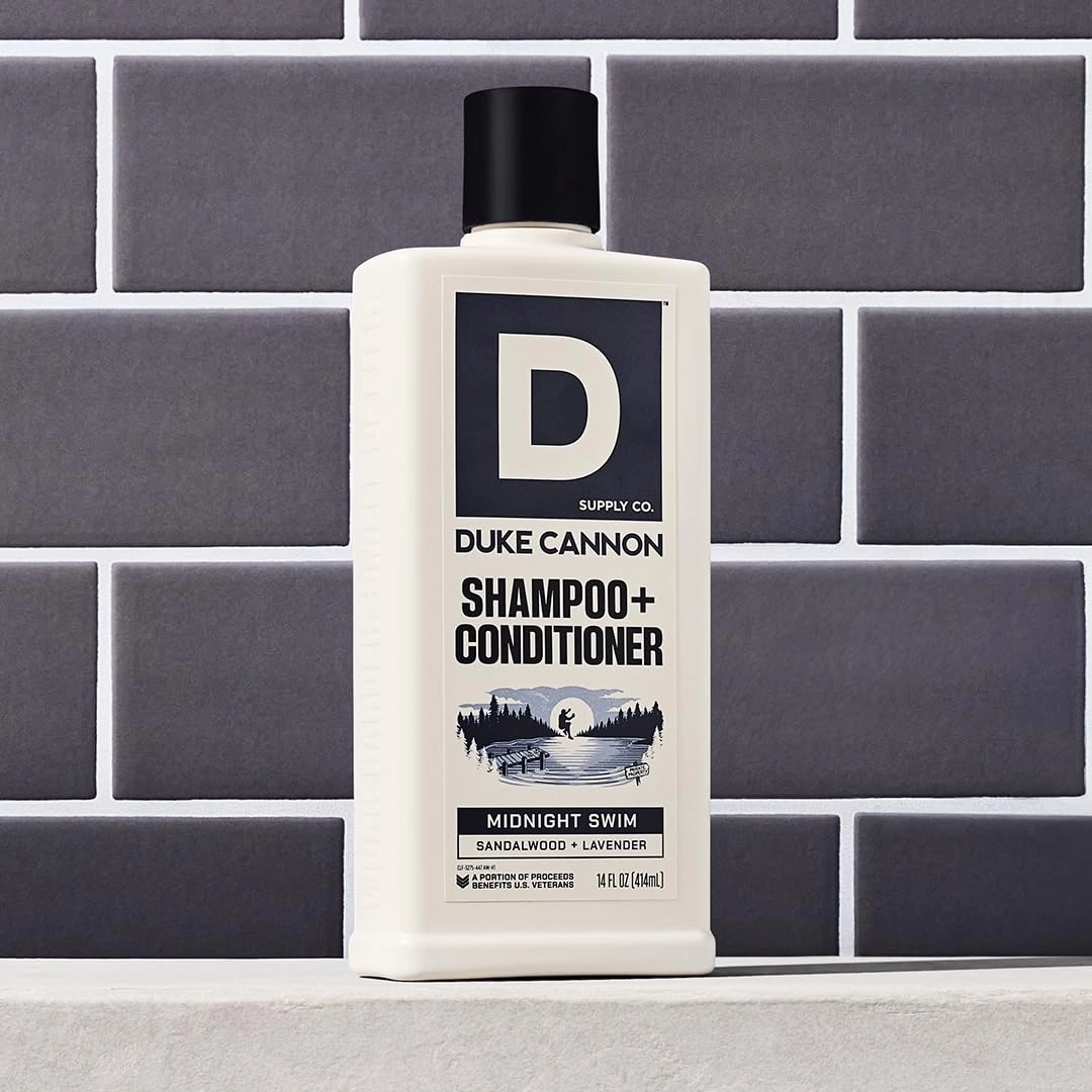 Duke Cannon Supply Co. 2-in-1 Hair Wash - Masculine Scent - Gentle Cleansing Hair Wash For Men - Stimulating Hair Shampoo & Conditioner - Strengthens Hair - Midnight Swim - 2 Pack - (14 oz)