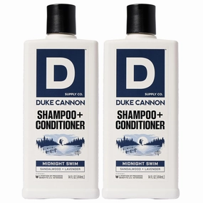 Duke Cannon Supply Co. 2-in-1 Hair Wash - Masculine Scent - Gentle Cleansing Hair Wash For Men - Stimulating Hair Shampoo & Conditioner - Strengthens Hair - Midnight Swim - 2 Pack - (14 oz)