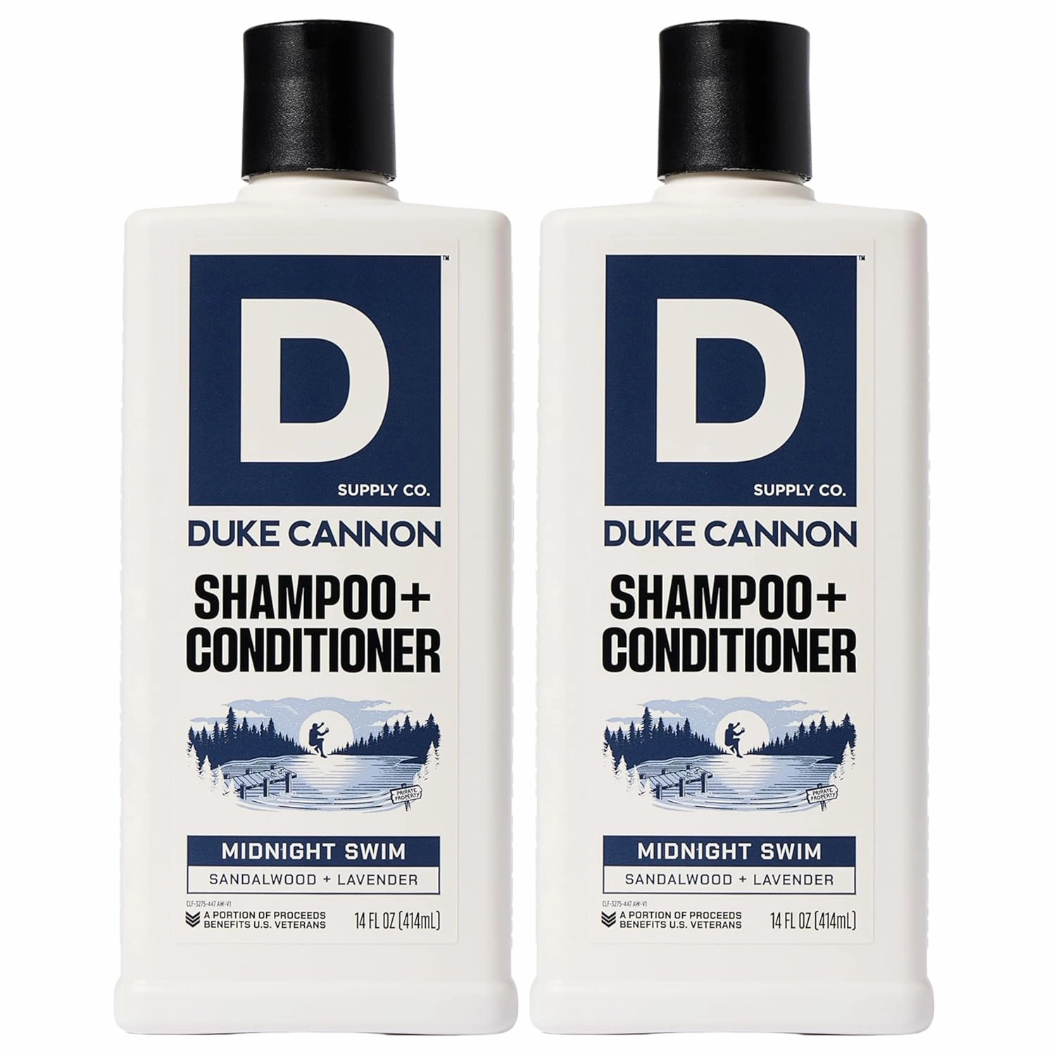 Duke Cannon Supply Co. 2-in-1 Hair Wash - Masculine Scent - Gentle Cleansing Hair Wash For Men - Stimulating Hair Shampoo & Conditioner - Strengthens Hair - Midnight Swim - 2 Pack - (14 oz)