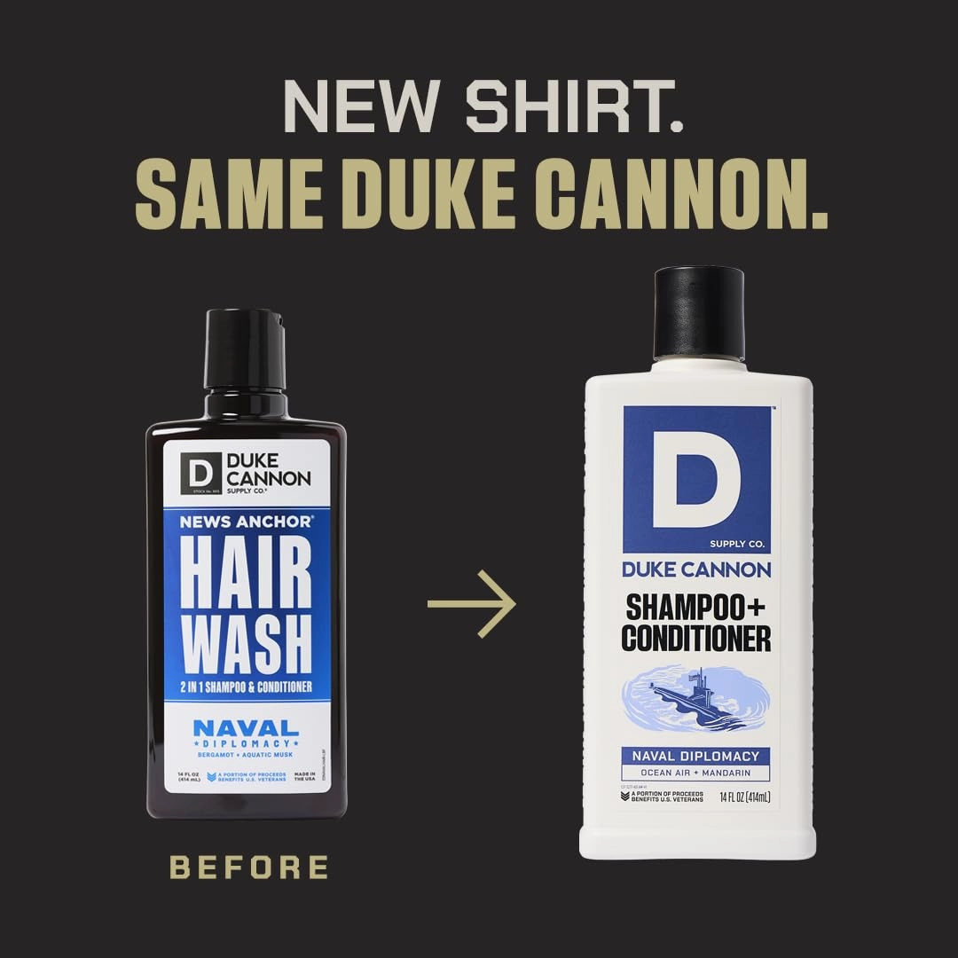 Duke Cannon Supply Co. 2-in-1 Hair Wash - Masculine Scent - Gentle Cleansing Hair Wash For Men - Stimulating Hair Shampoo & Conditioner - Strengthens Hair - Naval Diplomacy Shampoo/Conditoner (14 oz)