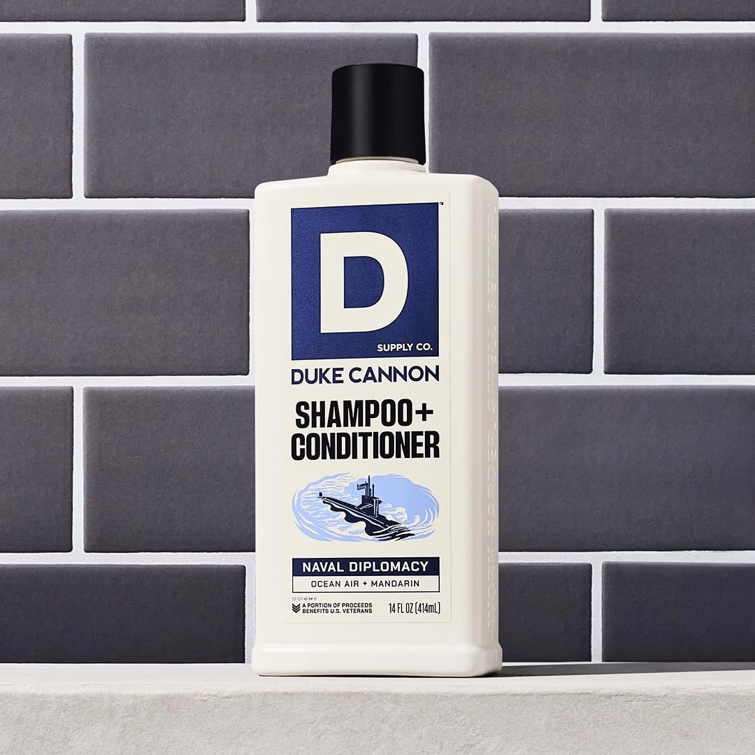 Duke Cannon Supply Co. 2-in-1 Hair Wash - Masculine Scent - Gentle Cleansing Hair Wash For Men - Stimulating Hair Shampoo & Conditioner - Strengthens Hair - Naval Diplomacy Shampoo/Conditoner (14 oz)