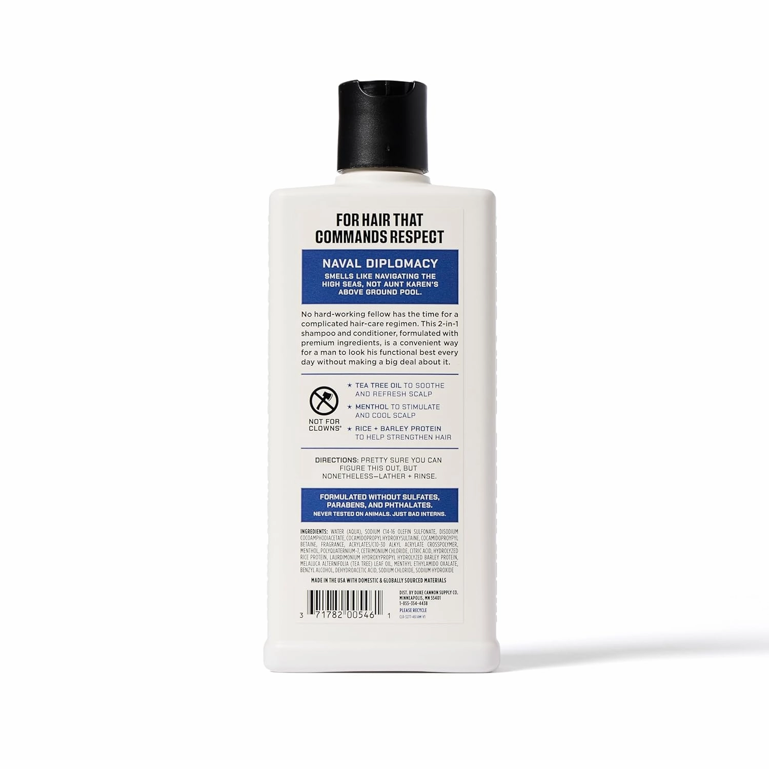 Duke Cannon Supply Co. 2-in-1 Hair Wash - Masculine Scent - Gentle Cleansing Hair Wash For Men - Stimulating Hair Shampoo & Conditioner - Strengthens Hair - Naval Diplomacy Shampoo/Conditoner (14 oz)