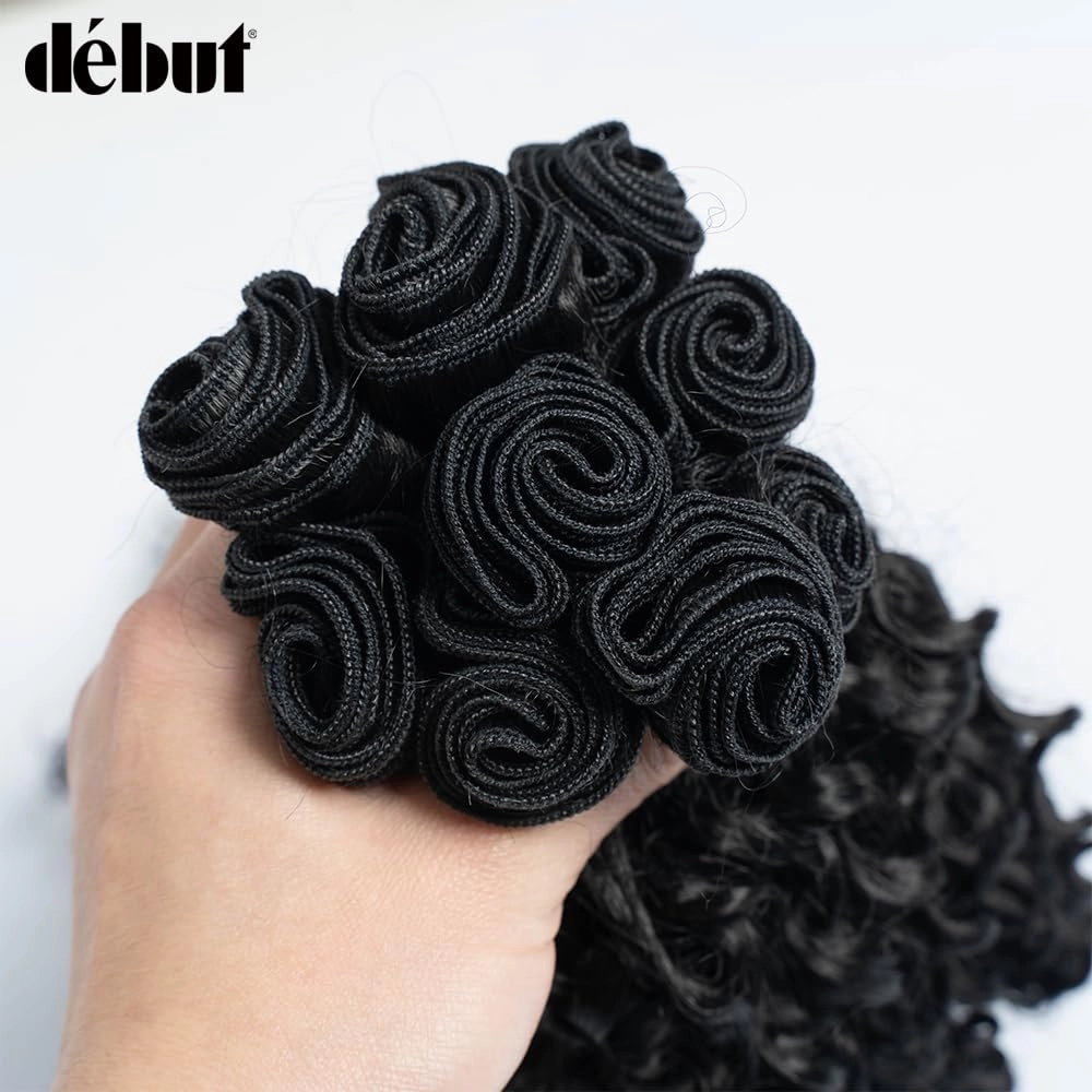 DÉBUT Jerry Curl Synthetic Hair 9 Bundles 1B 16 18 20 Inches Tight Curly High Temperature Hair Weave Natural 1B Black Color 9Pcs 300g (16" 18" 20") x3