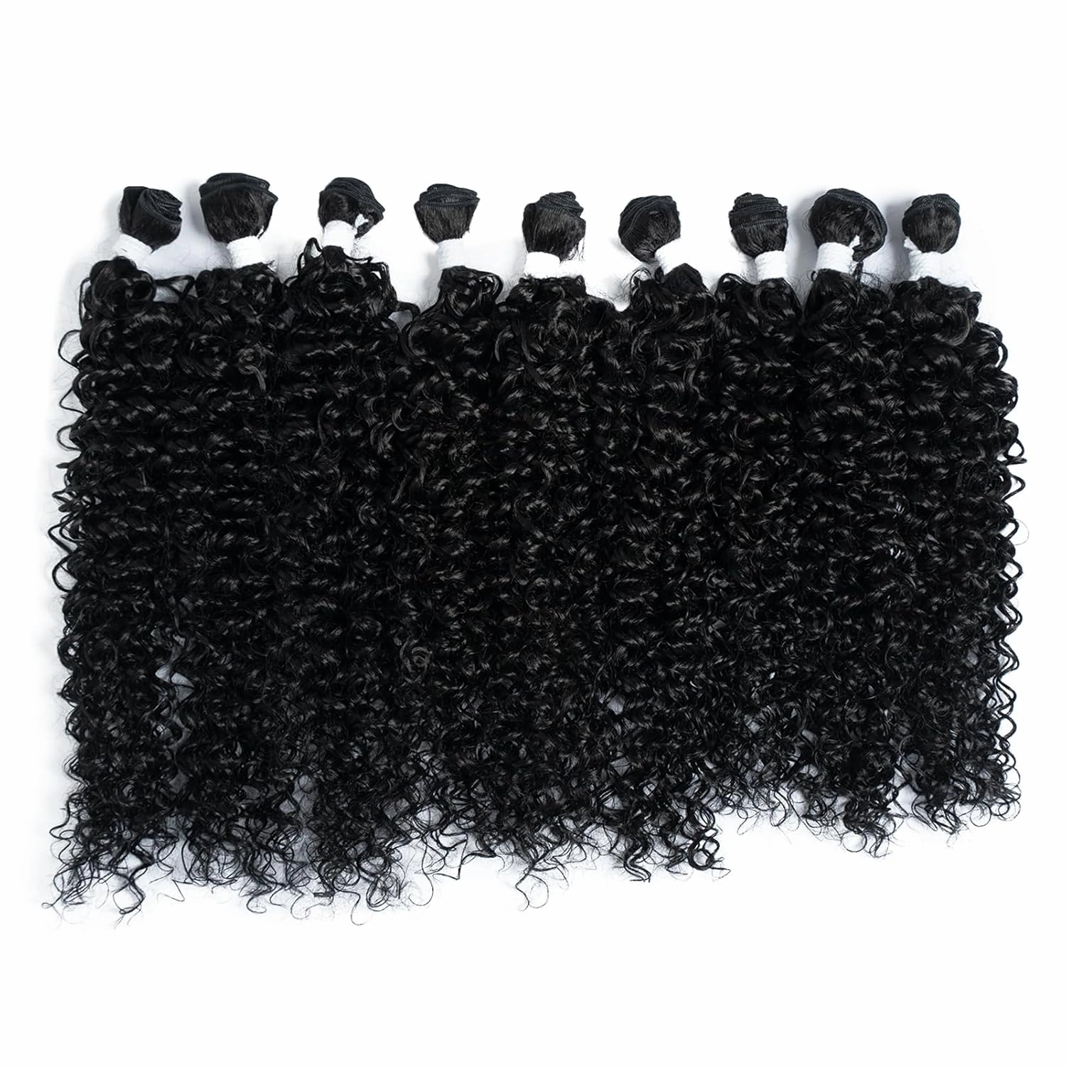 DÉBUT Jerry Curl Synthetic Hair 9 Bundles 1B 16 18 20 Inches Tight Curly High Temperature Hair Weave Natural 1B Black Color 9Pcs 300g (16" 18" 20") x3
