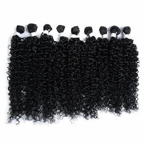 DÉBUT Jerry Curl Synthetic Hair 9 Bundles 1B 16 18 20 Inches Tight Curly High Temperature Hair Weave Natural 1B Black Color 9Pcs 300g (16" 18" 20") x3