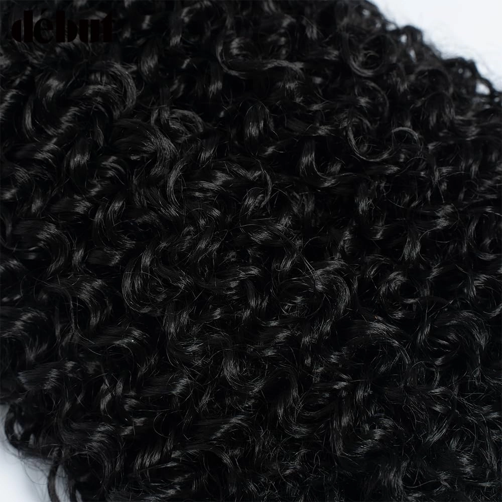 DÉBUT Jerry Curl Synthetic Hair 9 Bundles 1B 16 18 20 Inches Tight Curly High Temperature Hair Weave Natural 1B Black Color 9Pcs 300g (16" 18" 20") x3