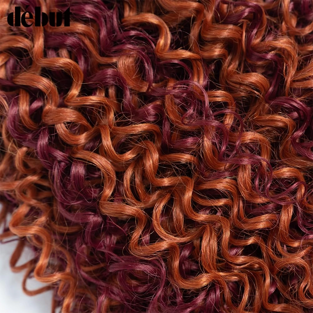 DÉBUT Jerry Curl Synthetic Hair 9 Bundles, Burgundy Mixed Ginger 16 18 20 Inches Tight Curly, High Temperature Hair Weave 9Pcs 300g 16" 16" 18" 18" 20" 20"