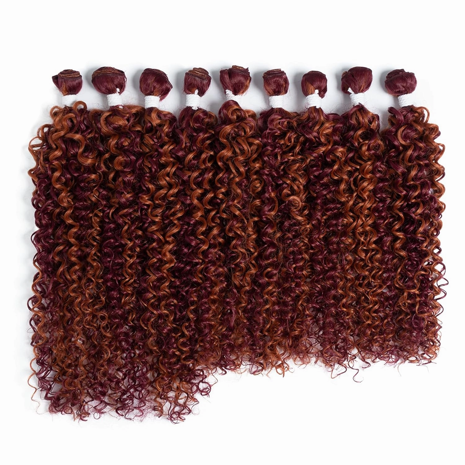 DÉBUT Jerry Curl Synthetic Hair 9 Bundles, Burgundy Mixed Ginger 16 18 20 Inches Tight Curly, High Temperature Hair Weave 9Pcs 300g 16" 16" 18" 18" 20" 20"