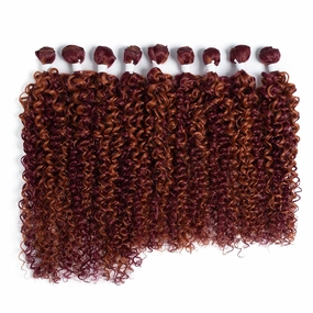 DÉBUT Jerry Curl Synthetic Hair 9 Bundles, Burgundy Mixed Ginger 16 18 20 Inches Tight Curly, High Temperature Hair Weave 9Pcs 300g 16" 16" 18" 18" 20" 20"
