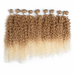 DÉBUT Jerry Curl Synthetic Hair 9 Bundles Ombre Blonde 16 18 20 Inches Tight Curly High Temperature Hair Weave 9Pcs 300g 16" 16" 18" 18" 20" 20" Gradient Blond Color