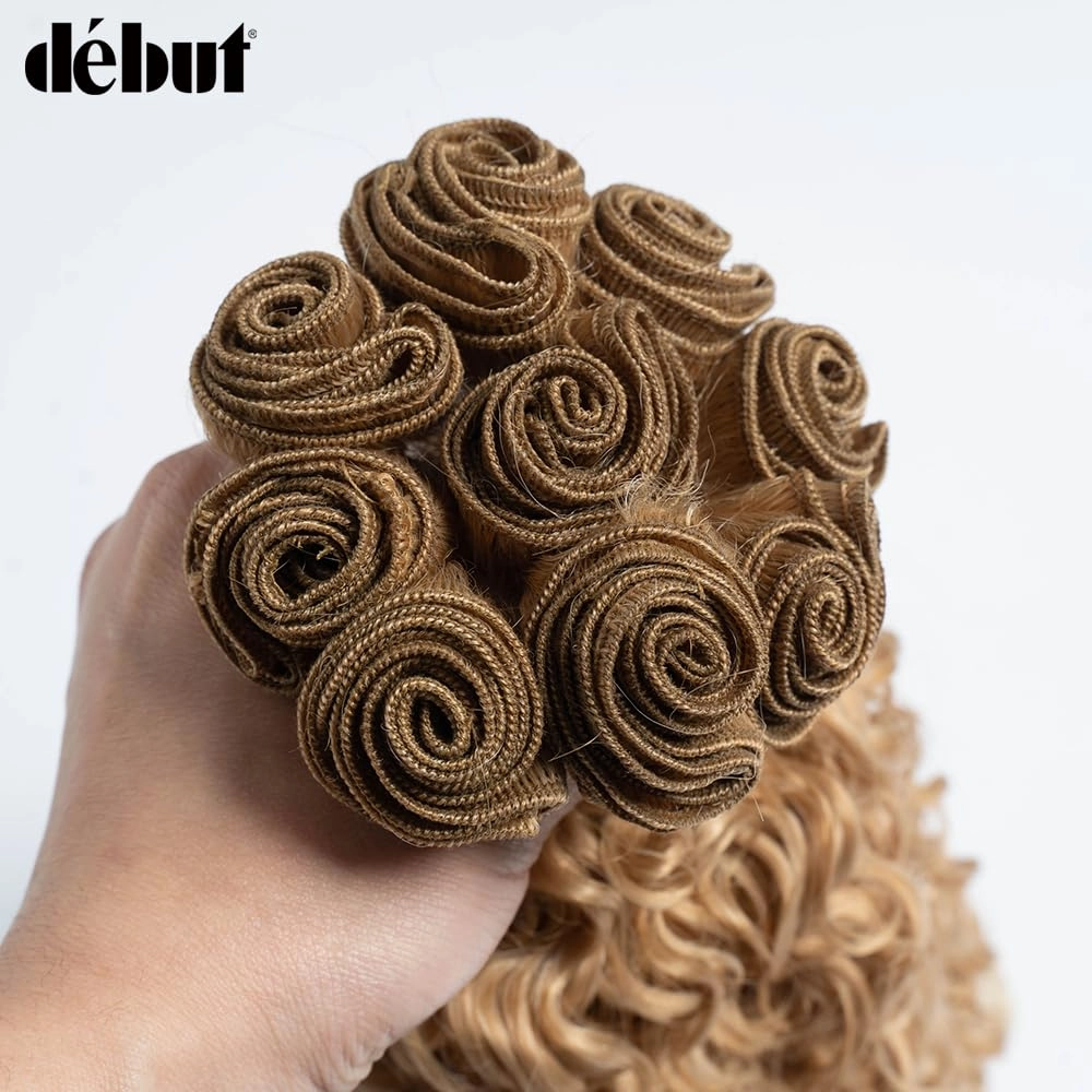 DÉBUT Jerry Curl Synthetic Hair 9 Bundles Ombre Blonde 16 18 20 Inches Tight Curly High Temperature Hair Weave 9Pcs 300g 16" 16" 18" 18" 20" 20" Gradient Blond Color