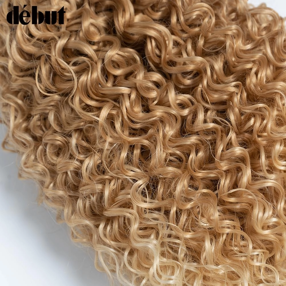DÉBUT Jerry Curl Synthetic Hair 9 Bundles Ombre Blonde 16 18 20 Inches Tight Curly High Temperature Hair Weave 9Pcs 300g 16" 16" 18" 18" 20" 20" Gradient Blond Color