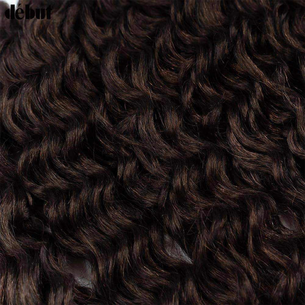 DÉBUT Synthetic Hair 8 Bundles with Simple Closure Water Wave High Temperature Fiber Wavy Hair Weave 9PCS 20 Inches 240G Brown