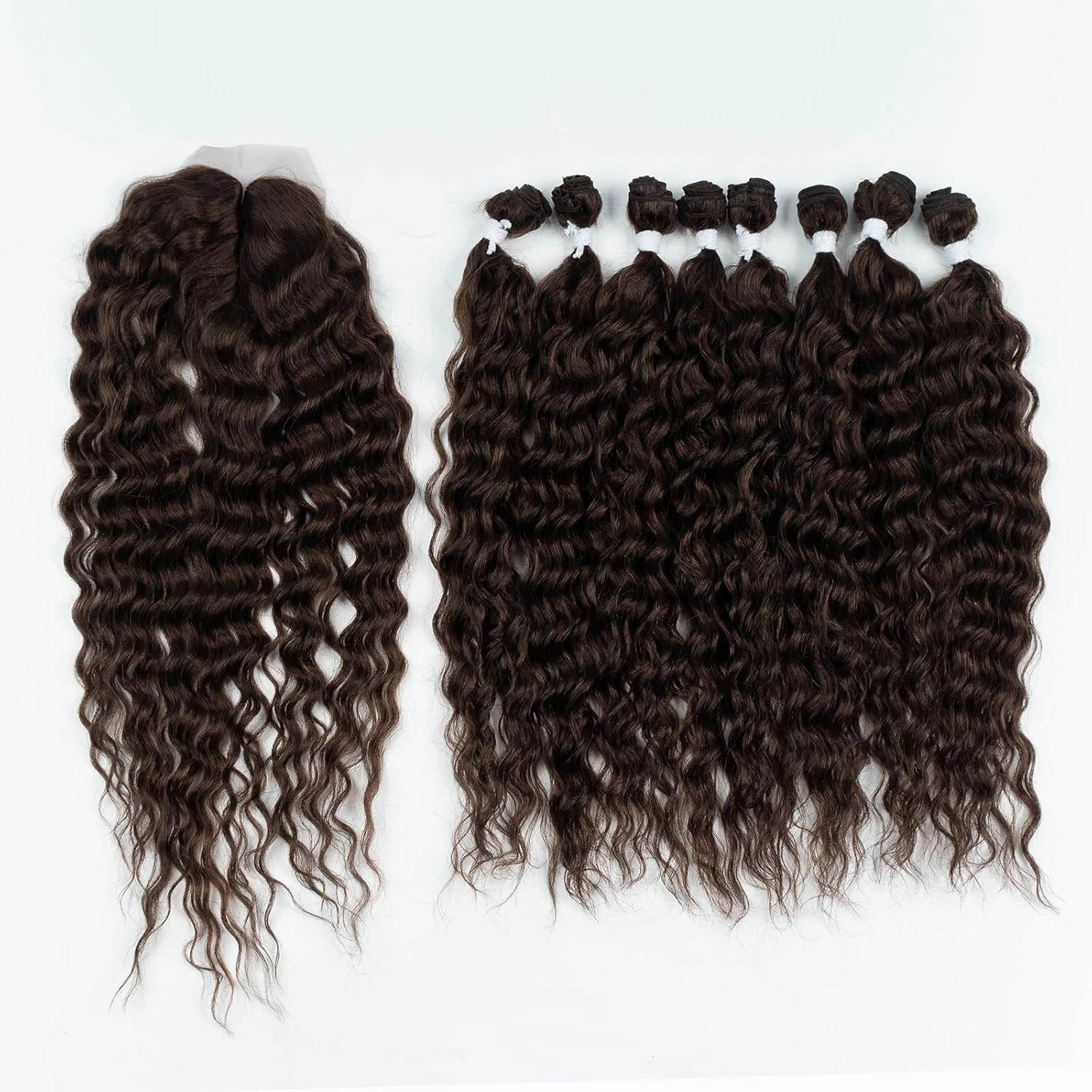 DÉBUT Synthetic Hair 8 Bundles with Simple Closure Water Wave High Temperature Fiber Wavy Hair Weave 9PCS 20 Inches 240G Brown