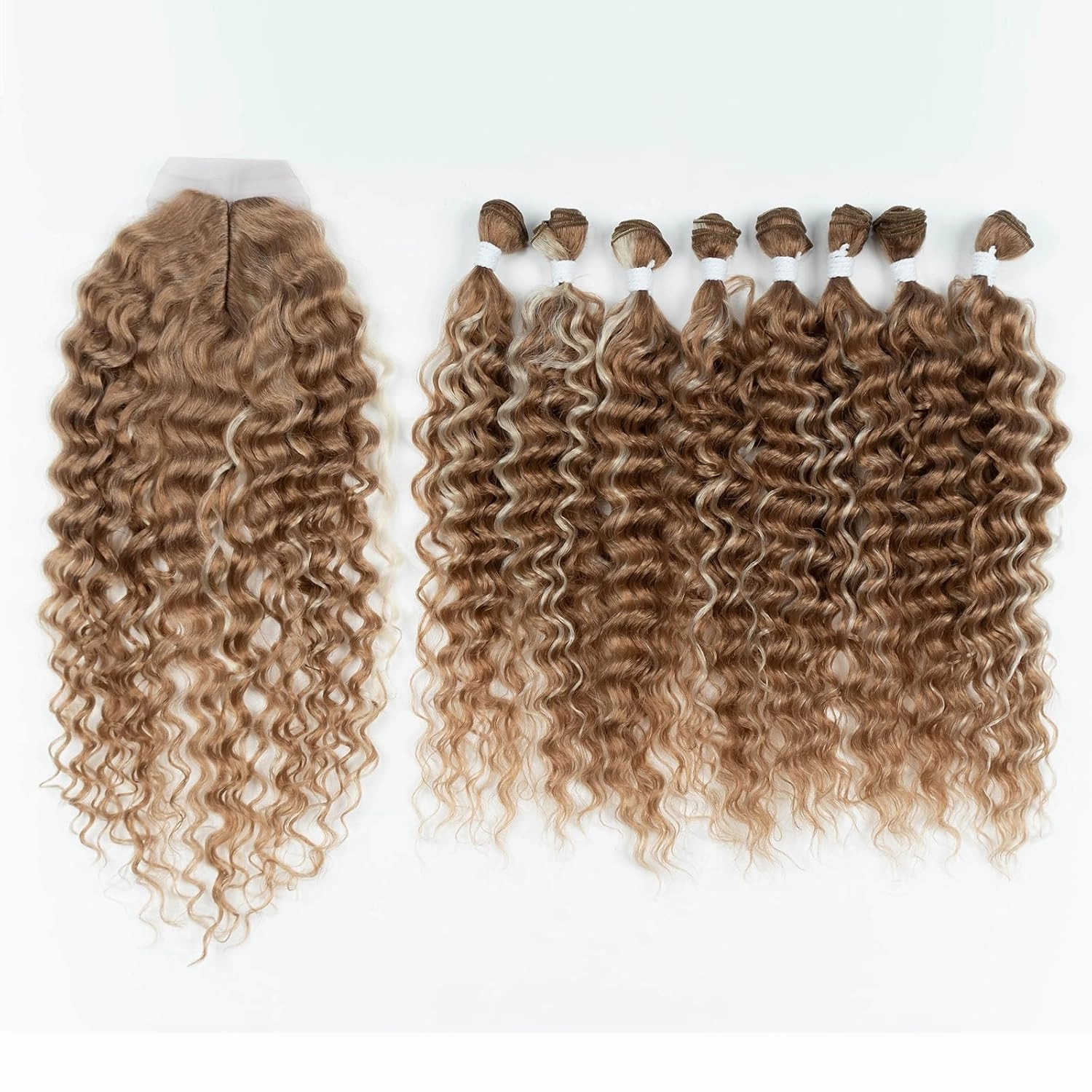 DÉBUT Synthetic Hair 8 Bundles with Simple Closure Water Wave High Temperature Fiber Wavy Hair Weave 9PCS 20 Inches Highlight Blonde 240G