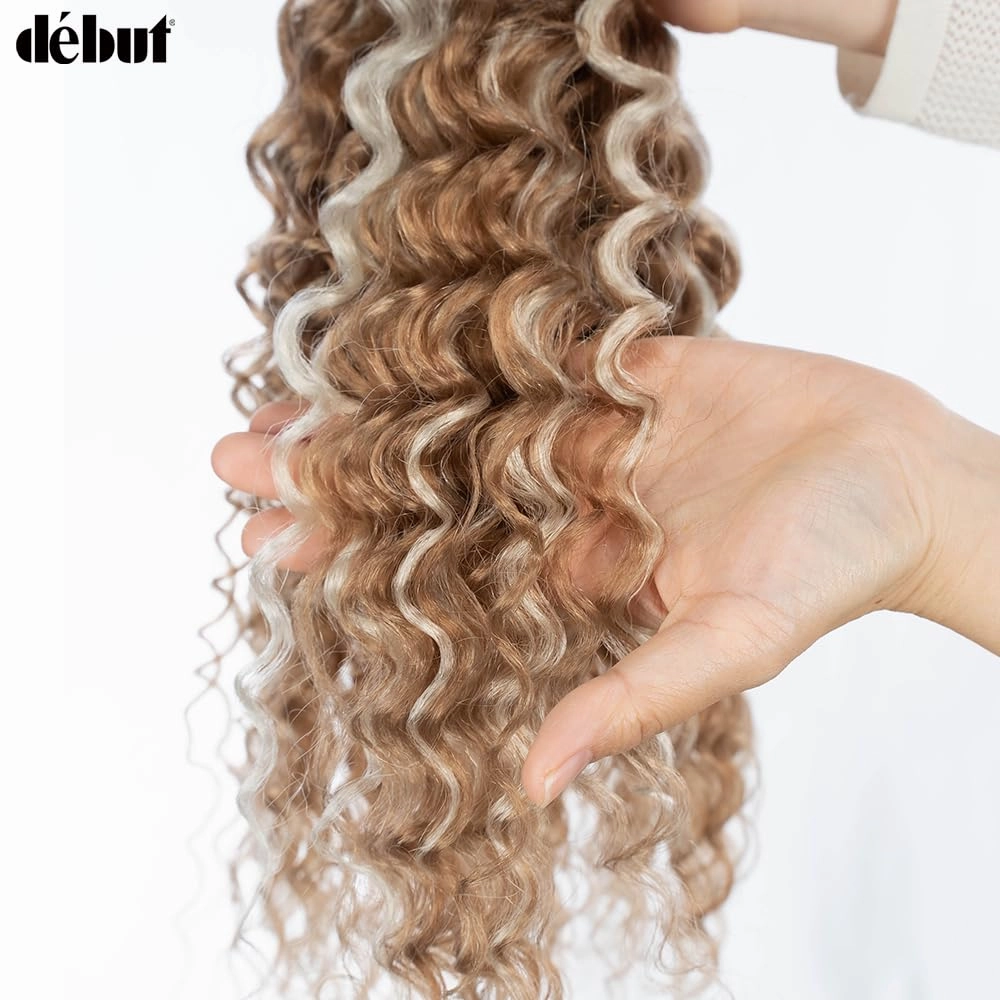 DÉBUT Synthetic Hair 8 Bundles with Simple Closure Water Wave High Temperature Fiber Wavy Hair Weave 9PCS 20 Inches Highlight Blonde 240G