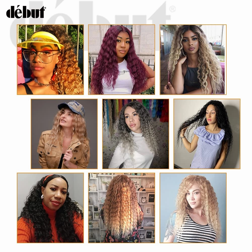 DÉBUT Synthetic Hair 8 Bundles with Simple Closure Water Wave High Temperature Fiber Wavy Hair Weave 9PCS 20 Inches Highlight Blonde 240G