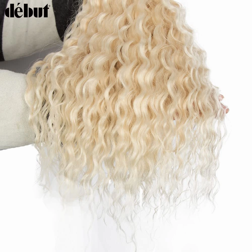 DÉBUT Water Wave 8 Bundles with Simple Closure Wavy Synthetic High Temperature Fiber Hair Weave 9PCS 20 Inch 240g (TFC2: Blonde Color)
