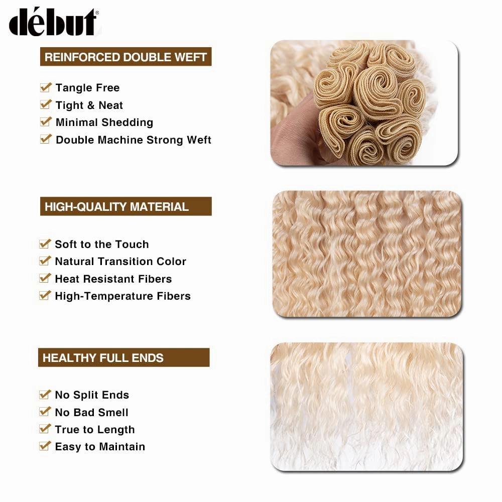 DÉBUT Water Wave 8 Bundles with Simple Closure Wavy Synthetic High Temperature Fiber Hair Weave 9PCS 20 Inch 240g (TFC2: Blonde Color)