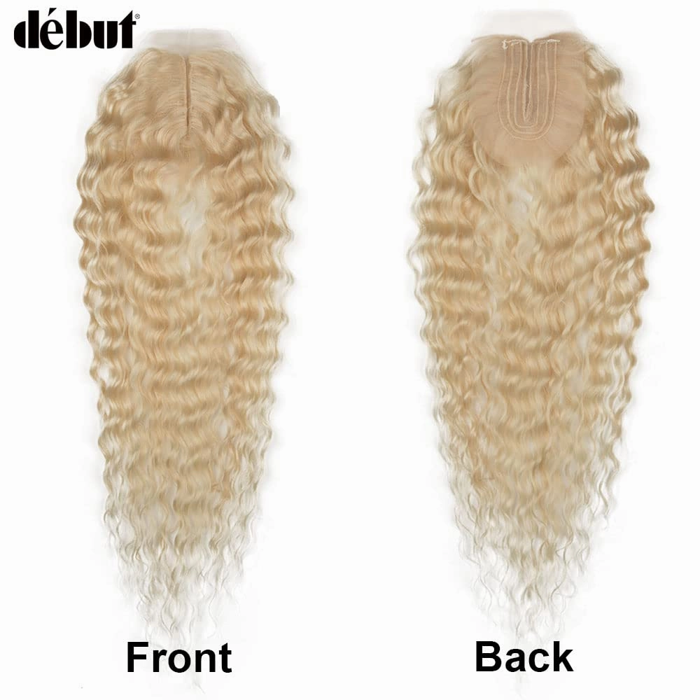 DÉBUT Water Wave 8 Bundles with Simple Closure Wavy Synthetic High Temperature Fiber Hair Weave 9PCS 20 Inch 240g (TFC2: Blonde Color)