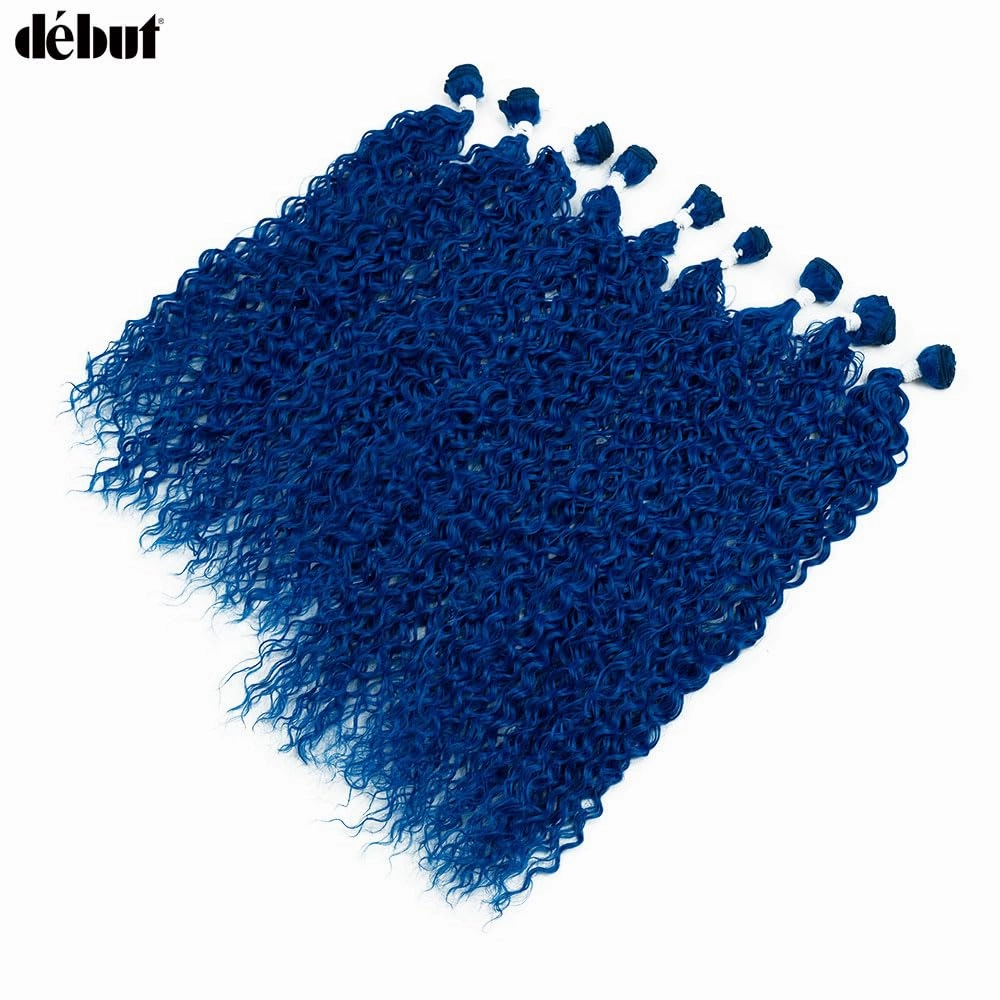 DÉBUT Water Wave 9 Bundles Synthetic Hair Weave Curly Hair High Temperature Fiber Bio Protein Hair 9pcs 22 24 26 Inch 320g for Full Head Blue Color