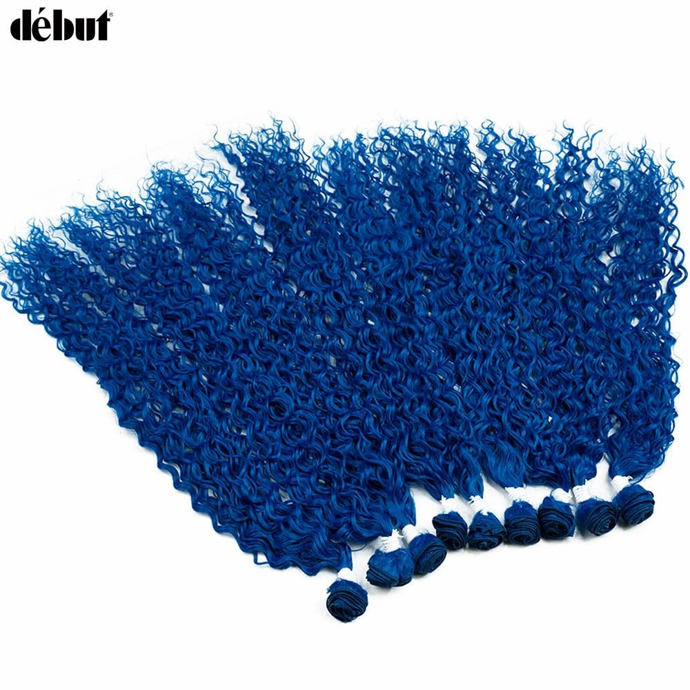 DÉBUT Water Wave 9 Bundles Synthetic Hair Weave Curly Hair High Temperature Fiber Bio Protein Hair 9pcs 22 24 26 Inch 320g for Full Head Blue Color