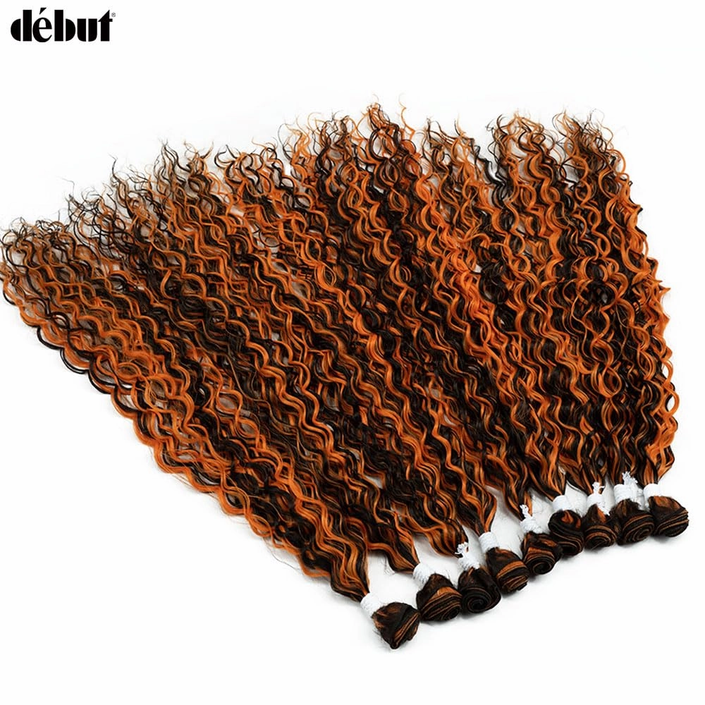DÉBUT Water Wave 9 Bundles Synthetic Hair Weave Curly Hair High Temperature Fiber Bio Protein Hair 9pcs 22 24 26 Inch 320g for Full Head Highlight Brown Orange