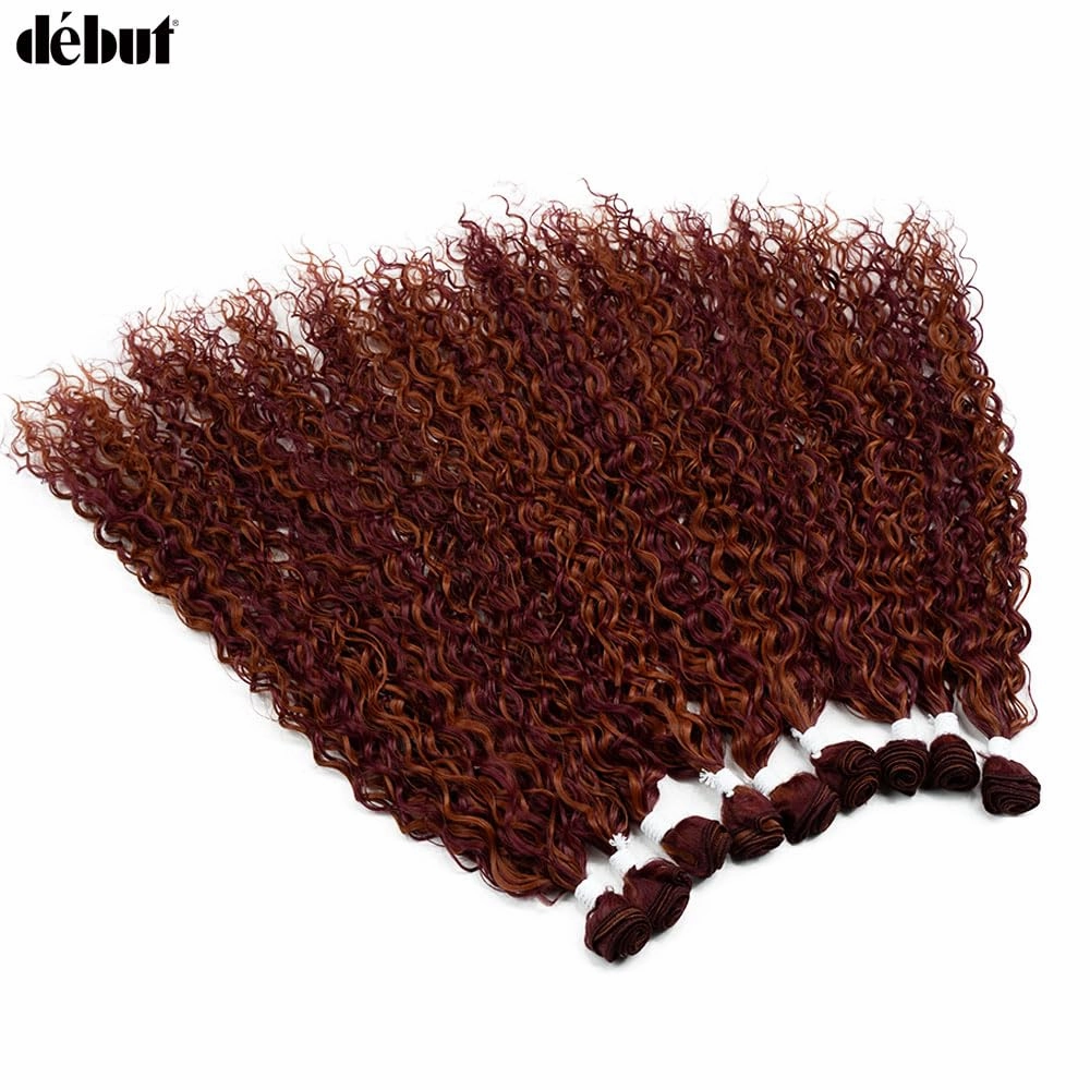 DÉBUT Water Wave 9 Bundles Synthetic Hair Weave Curly Hair High Temperature Fiber Bio Protein Hair 9pcs 22 24 26 Inch 320g for Full Head Highlight Dark Red with Ginger