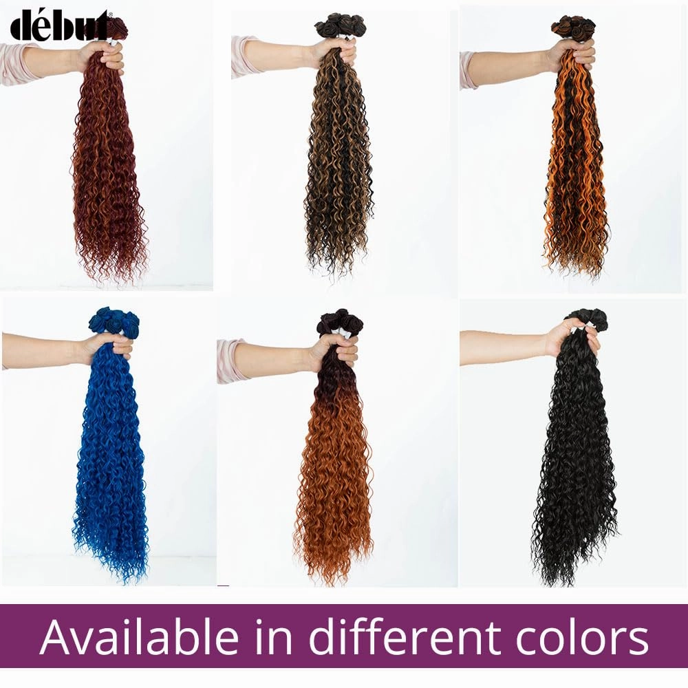 DÉBUT Water Wave 9 Bundles Synthetic Hair Weave Curly Hair High Temperature Fiber Bio Protein Hair 9pcs 22 24 26 Inch 320g for Full Head Highlight Dark Red with Ginger