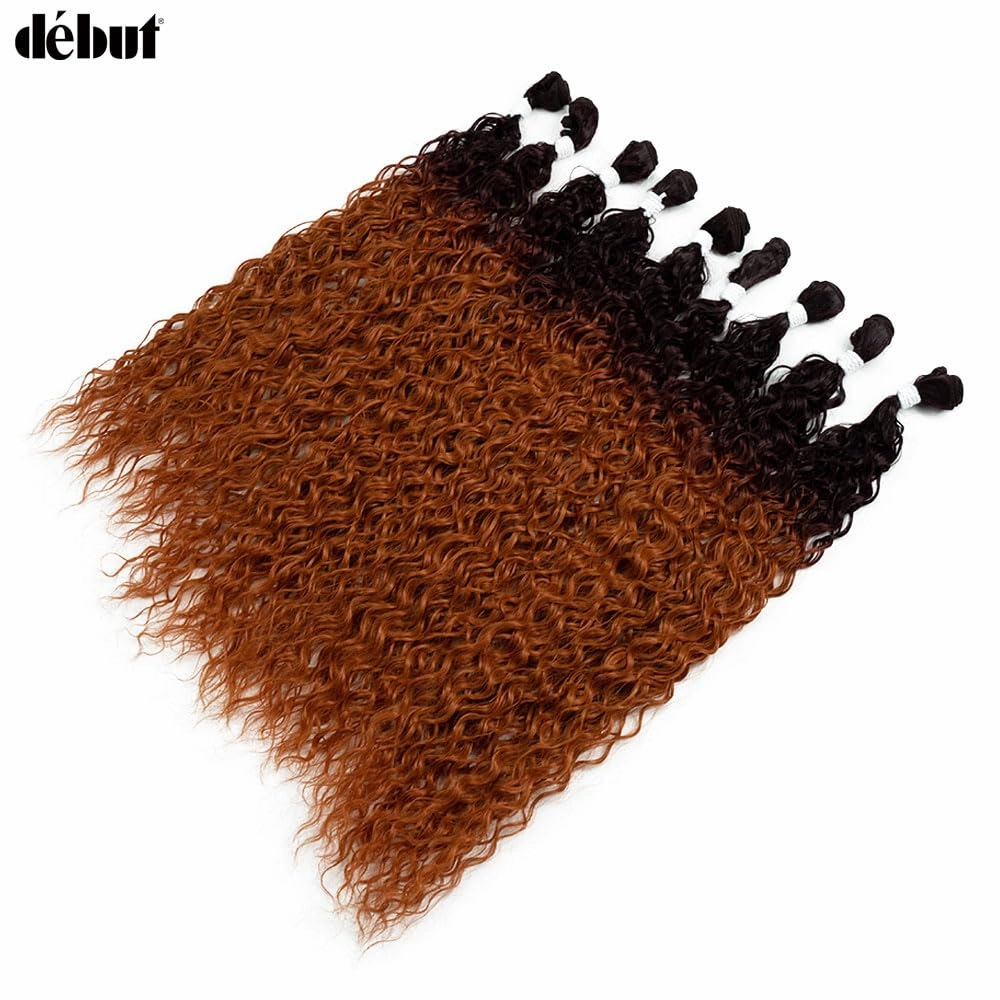 DÉBUT Water Wave 9 Bundles Synthetic Hair Weave Curly Hair High Temperature Fiber Bio Protein Hair 9pcs 22 24 26 Inch 320g for Full Head Ombre Ginger