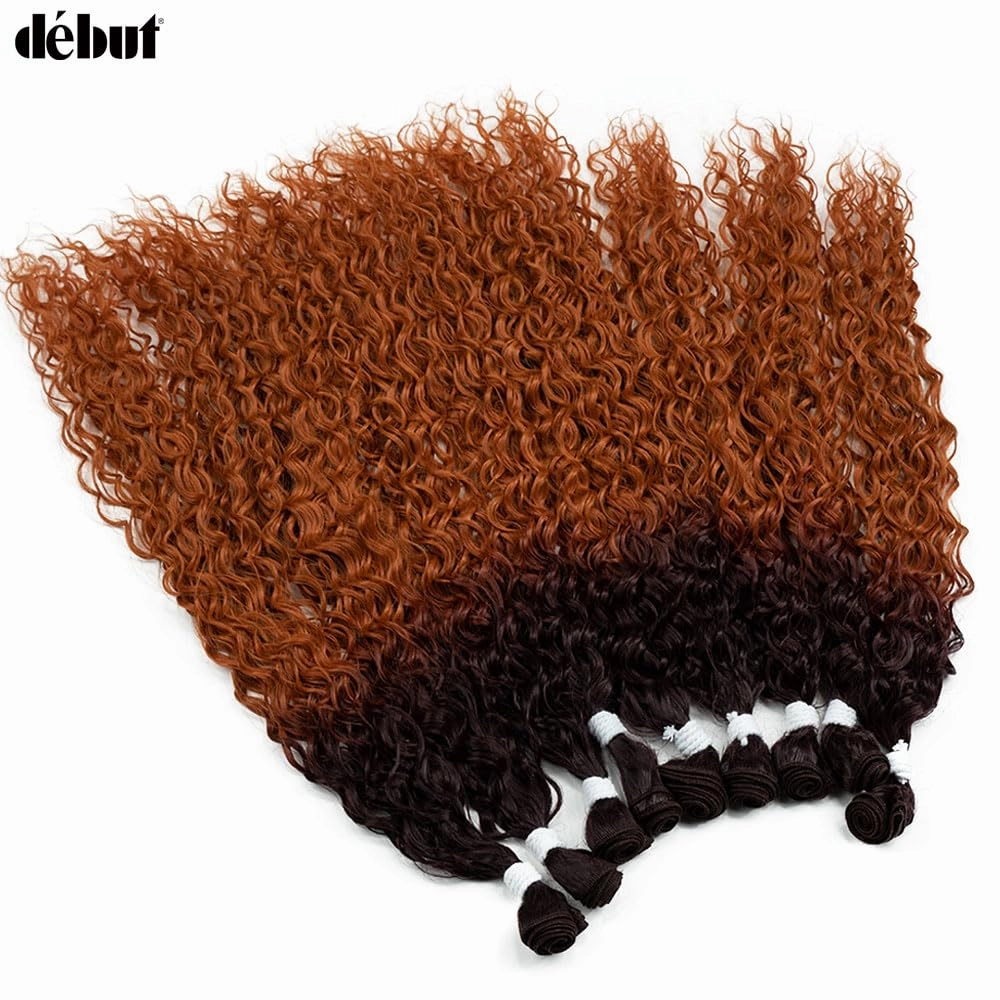 DÉBUT Water Wave 9 Bundles Synthetic Hair Weave Curly Hair High Temperature Fiber Bio Protein Hair 9pcs 22 24 26 Inch 320g for Full Head Ombre Ginger