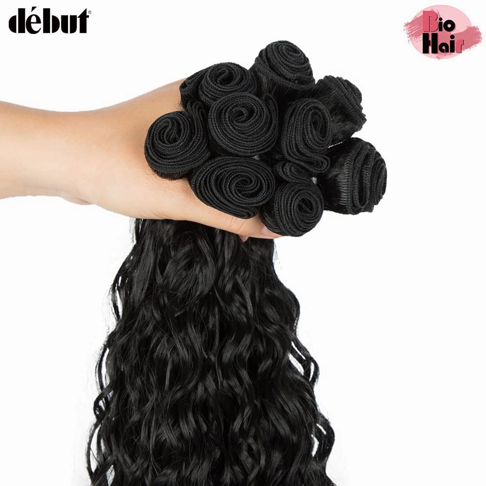 DÉBUT Water Wave 9 Bundles Synthetic Hair Weave High Temperature Fiber Bio Protein Hair 9pcs 22 24 26 Inch 320g for Full Head Natural Black