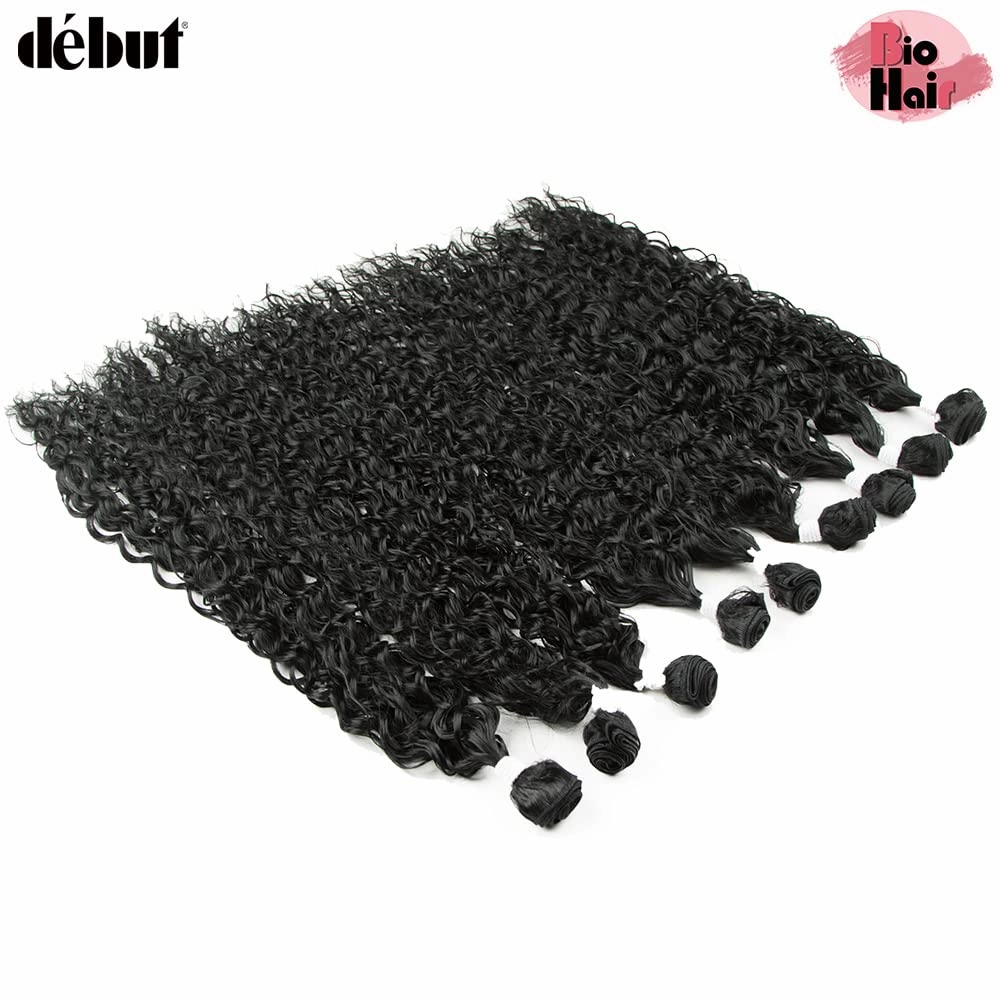 DÉBUT Water Wave 9 Bundles Synthetic Hair Weave High Temperature Fiber Bio Protein Hair 9pcs 22 24 26 Inch 320g for Full Head Natural Black