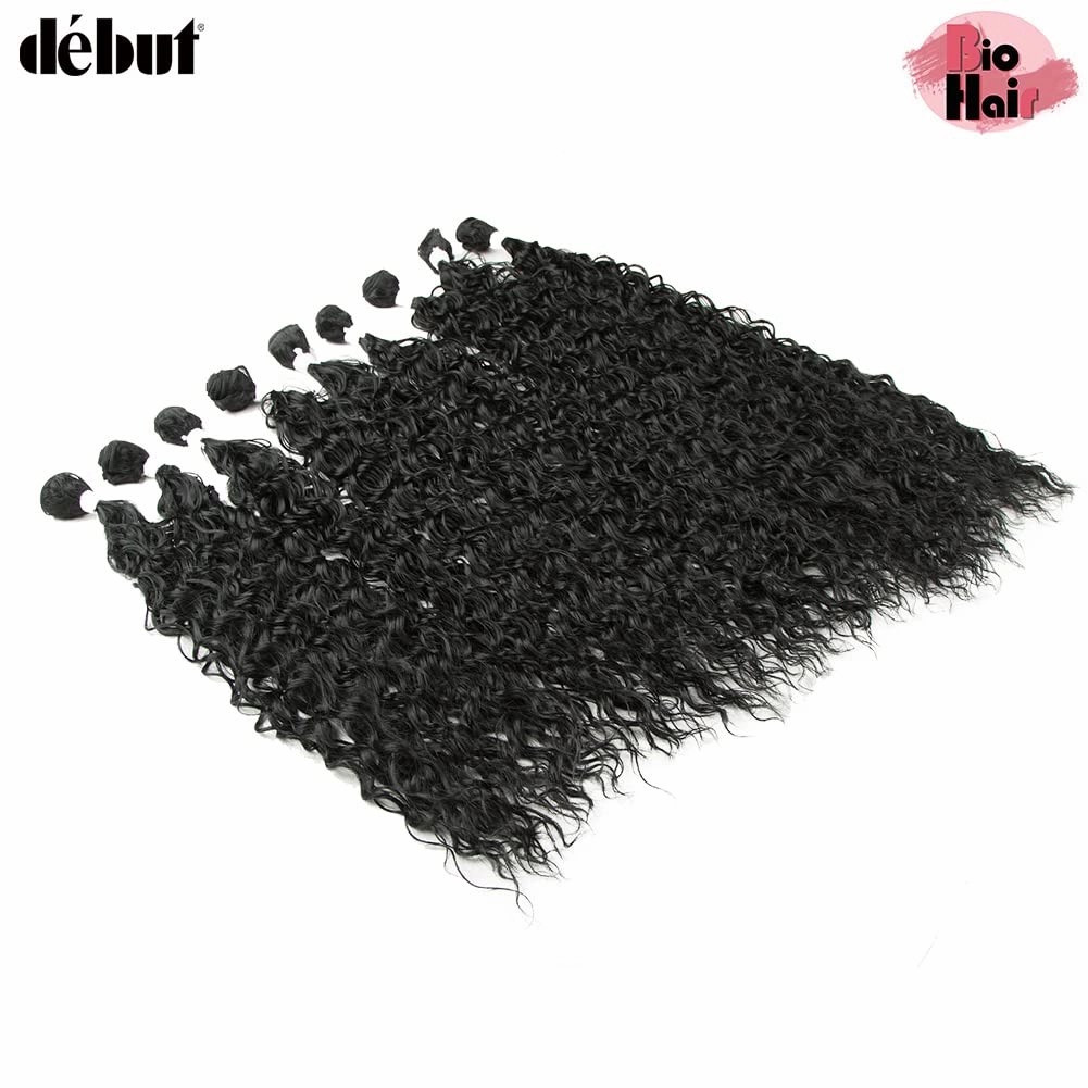 DÉBUT Water Wave 9 Bundles Synthetic Hair Weave High Temperature Fiber Bio Protein Hair 9pcs 22 24 26 Inch 320g for Full Head Natural Black