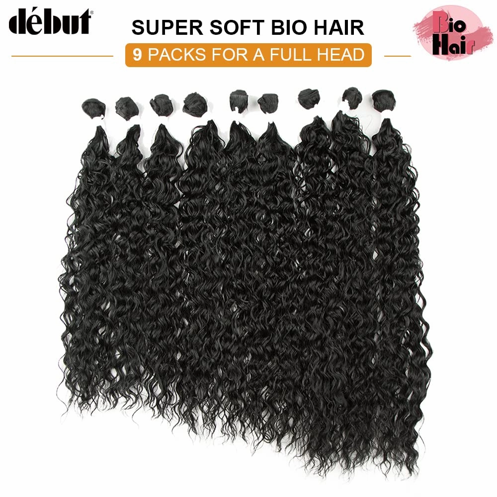 DÉBUT Water Wave 9 Bundles Synthetic Hair Weave High Temperature Fiber Bio Protein Hair 9pcs 22 24 26 Inch 320g for Full Head Natural Black