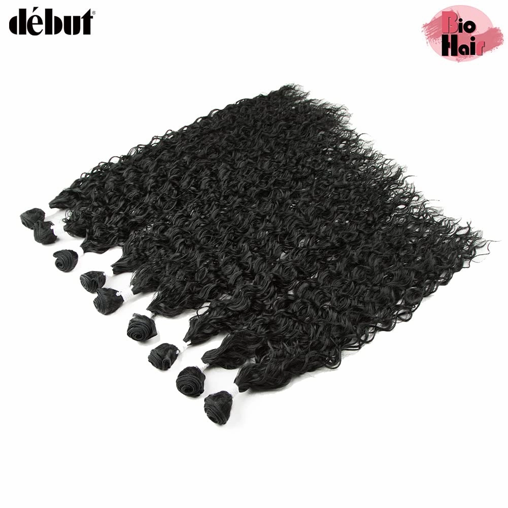 DÉBUT Water Wave 9 Bundles Synthetic Hair Weave High Temperature Fiber Bio Protein Hair 9pcs 22 24 26 Inch 320g for Full Head Natural Black