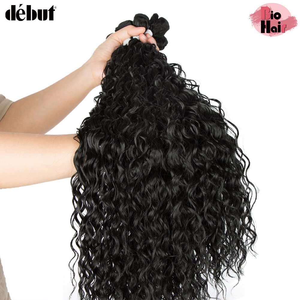 DÉBUT Water Wave 9 Bundles Synthetic Hair Weave High Temperature Fiber Bio Protein Hair 9pcs 22 24 26 Inch 320g for Full Head Natural Black