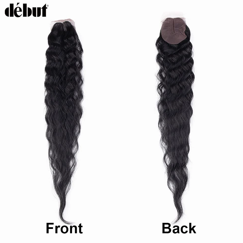 DÉBUT Wavy Long Synthetic Hair 6 Bundles with Easy Closure Body Wave High Temperature Fiber Hair Weave 7PCS 320g 1B Color