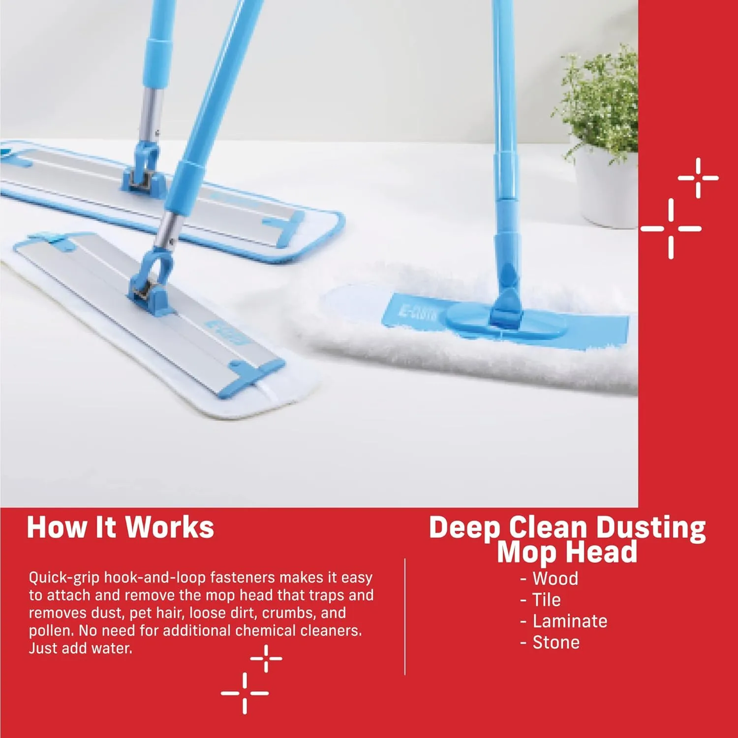 E-Cloth Deep Clean Mop Dusting Head, Reusable Microfiber Dusting Mop Heads Replacements for Dust Mops for Floor Cleaning, 100 Wash Guarantee, 1 Pack