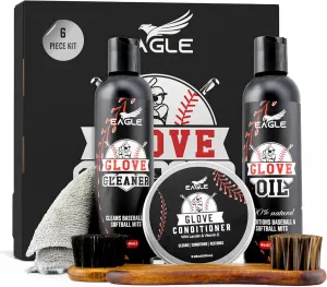 Eagle Baseball Glove Care Kit – Leather Glove Cleaner (8oz), Glove Oil (8oz), Glove Conditioner (3.38oz), 2 Applicators & Microfiber Cloth – Full Baseball & Softball Glove Maintenance Kit