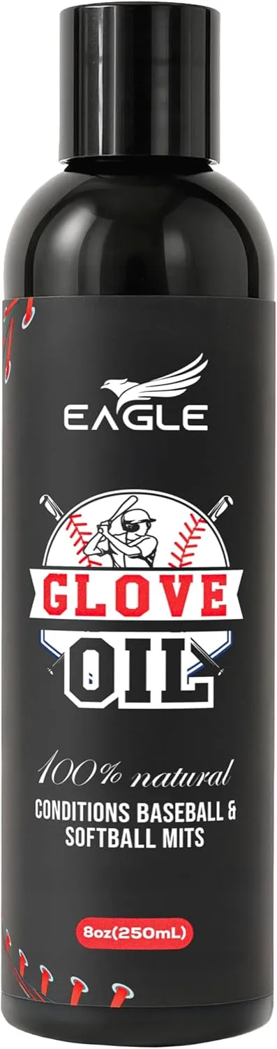 Eagle Baseball Glove Oil Conditioner with Applicator Cloth - 250mL (8.45oz) Glove Oil for Break-in & Glove Treatment - Leather Softener & Conditioner for Baseball, Softball Mitts