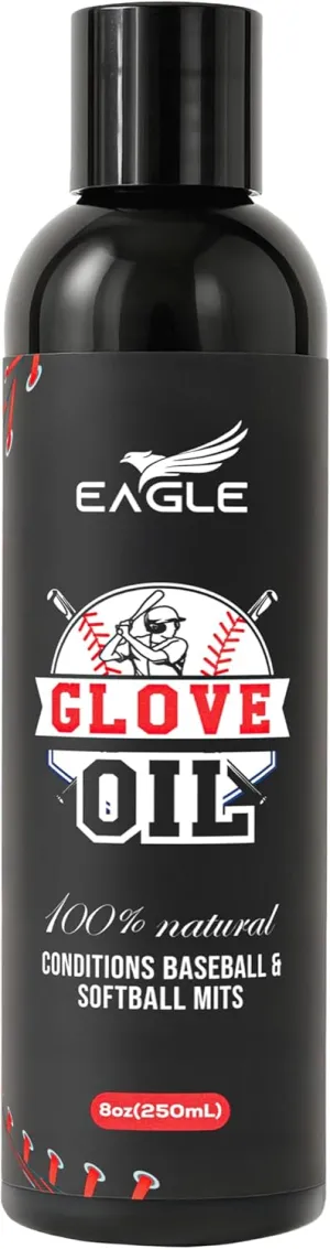 Eagle Baseball Glove Oil Conditioner with Applicator Cloth - 250mL (8.45oz) Glove Oil for Break-in & Glove Treatment - Leather Softener & Conditioner for Baseball, Softball Mitts