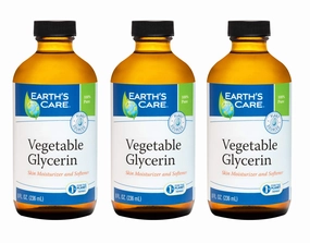 Earth's Care Vegetable Glycerin, 100% Pure Liquid Glycerine for Hair, Skin and DIY Projects 8 FL. OZ. (3 Bottles)