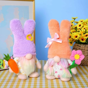 Easter Christmas Mother's Day Bunny Gnome Plush Decorations, Spring Home Decor, Purple and Peach, Set of 2