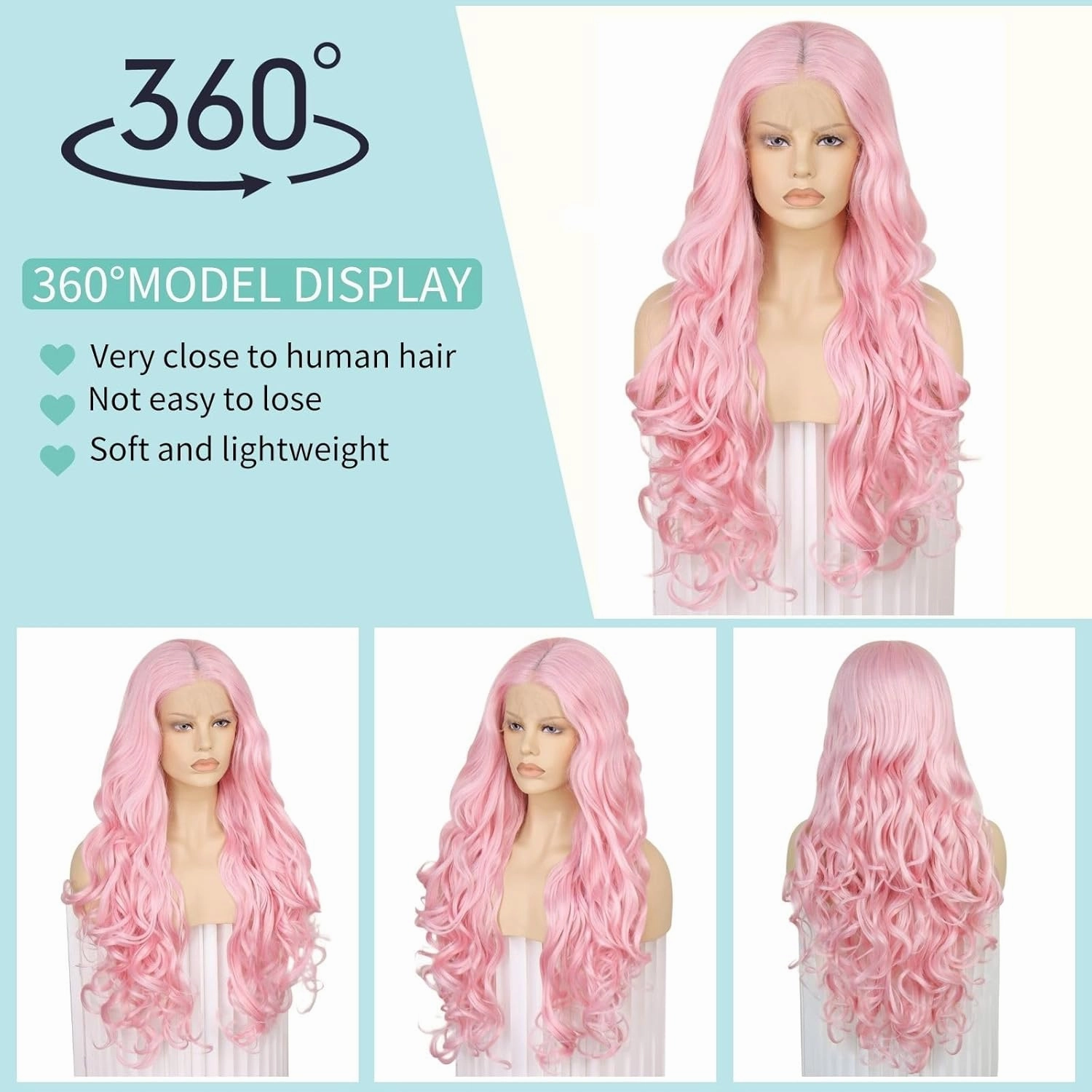 Ebingoo 26 Inch Pink Lace Front Wig for Women   Wig Cap Long Pink Wig Lace Front Long Wavy Middle Part Wig Natural Curly Wig Synthetic Hair for Daily Wear