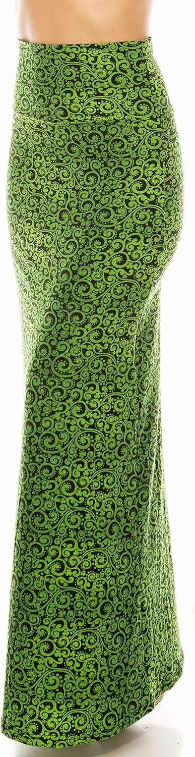 Eevee Women's Printed Foldover Waistband Fashionable Long Maxi Skirt Dress