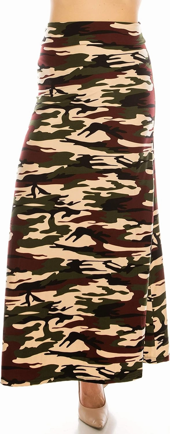 Eevee Women's Printed Foldover Waistband Fashionable Long Maxi Skirt Dress