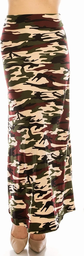 Eevee Women's Printed Foldover Waistband Fashionable Long Maxi Skirt Dress